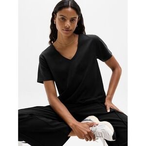 Athleta XL Essential V-Neck Tee in Black Supima Cotton V-Neck Boxy Oversized Top